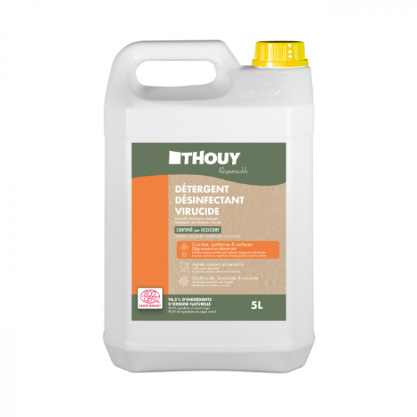 Détergent désinfectant virucide concentré cuisines, sanitaires et surfaces Ecocert 5 L