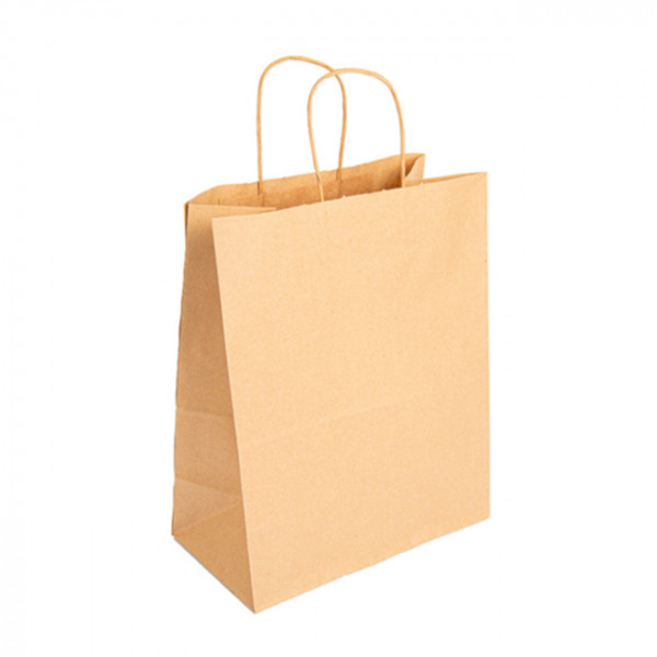 Sac cabas en papier kraft résistant avec poignées torsadées 26 + 14 x 32 cm