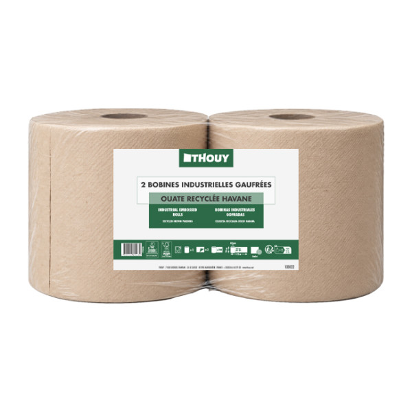 Bobine industrielle 2 plis - Ouate recyclée havane - 175 m