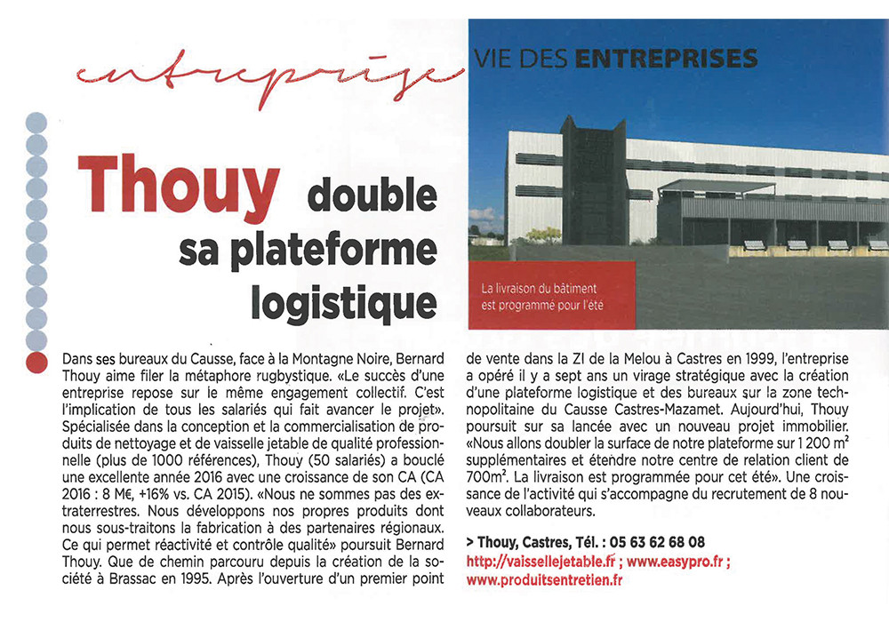 Thouy double sa plateforme logistique