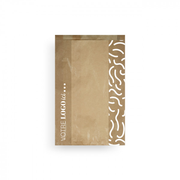 Sac à brioche avec fenêtre personnalisé en papier kraft 24 x 8 x 32 cm - Impression jusqu'à 3 couleurs