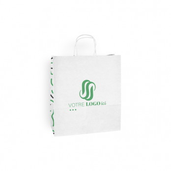 Sac cabas personnalisé en papier 24 + 10 x 32 cm -Poignées torsadées - Impression jusqu'à 3 couleurs - Blanc