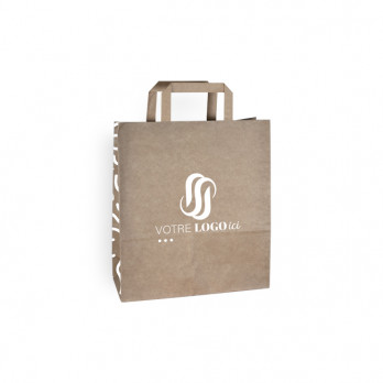 Sac cabas personnalisé en papier kraft 24 + 10 x 32 cm - Poignées plates - Impression jusqu'à 3 couleurs