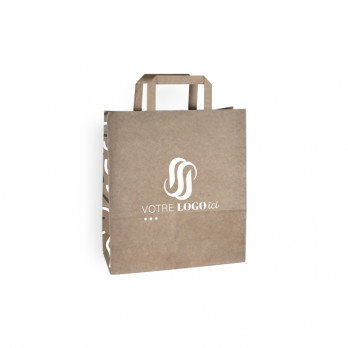 Sac cabas personnalisé en papier kraft 24 + 10 x 32 cm - Poignées plates - Impression jusqu'à 3 couleurs