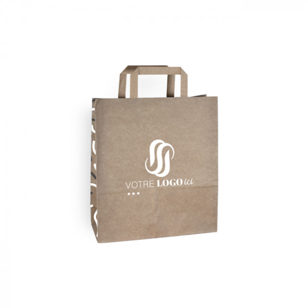 Sac cabas personnalisé en papier kraft 24 + 10 x 32 cm - Poignées plates - Impression jusqu'à 3 couleurs