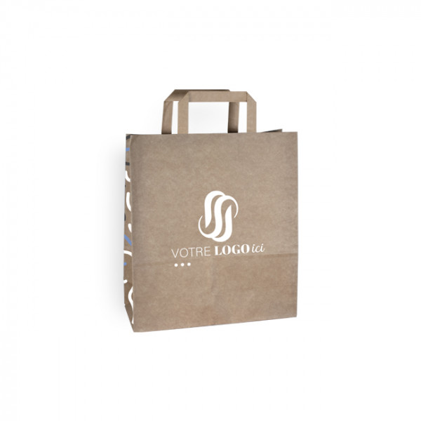 Sac cabas personnalisé en papier kraft 24 + 10 x 32 cm - Poignées plates - Impression jusqu'à 3 couleurs