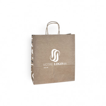 Sac cabas personnalisé en papier kraft 24 + 10 x 32 cm - Poignées torsadées - Impression jusqu'à 3 couleurs