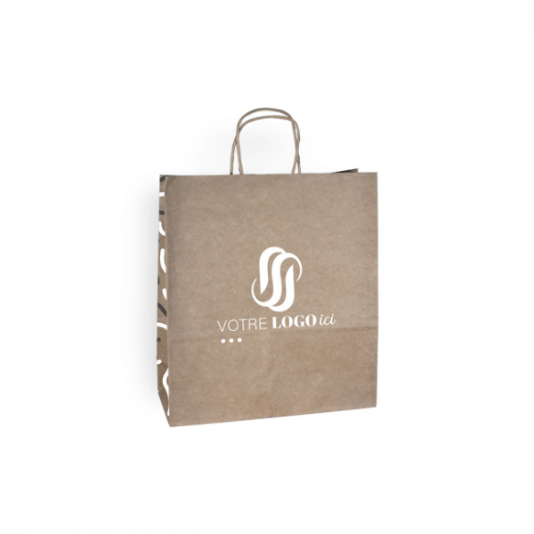 Sac cabas personnalisé en papier kraft 24 + 10 x 32 cm - Poignées torsadées - Impression jusqu'à 3 couleurs