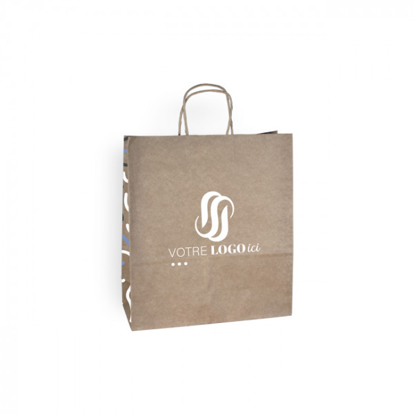 Sac cabas personnalisé en papier kraft 24 + 10 x 32 cm - Poignées torsadées - Impression jusqu'à 3 couleurs