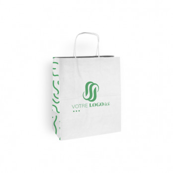 Sac cabas personnalisé en papier blanc 26 + 14 x 30 cm - Poignées torsadées - Impression jusqu'à 3 couleurs