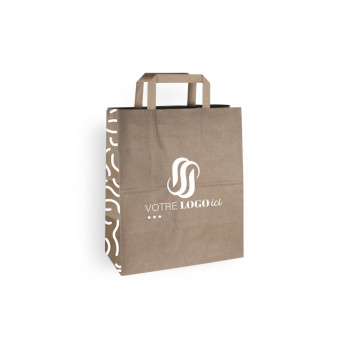 Sac cabas personnalisé en papier kraft 26 + 14 x 30 cm - Poignées plates - Impression jusqu'à 3 couleurs
