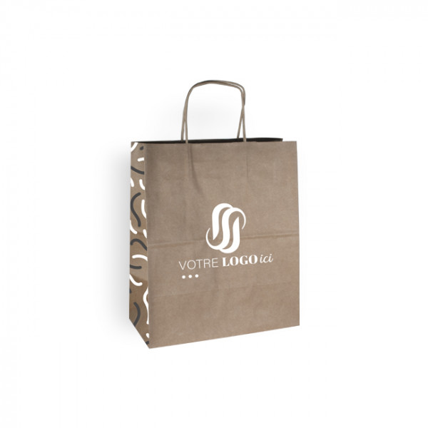 Sac cabas personnalisé en papier kraft 26 + 14 x 30 cm - Poignées torsadées - Impression jusqu'à 3 couleurs