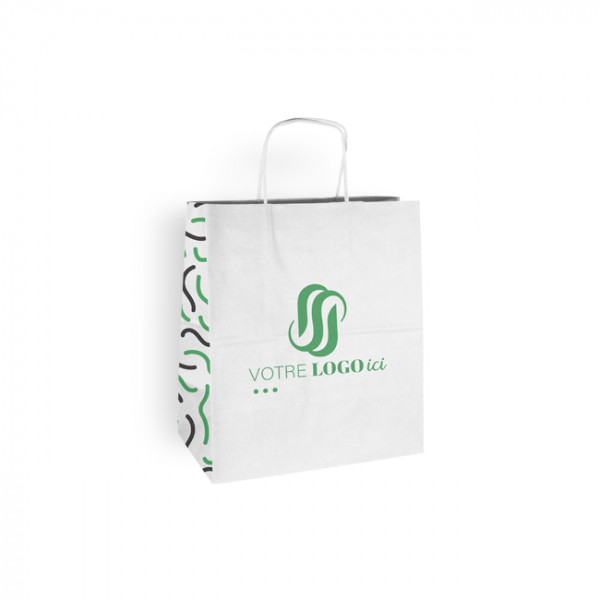 Sac cabas personnalisé en papier blanc 26 + 17 x 28 cm - Poignées torsadées - Impression jusqu'à 3 couleurs