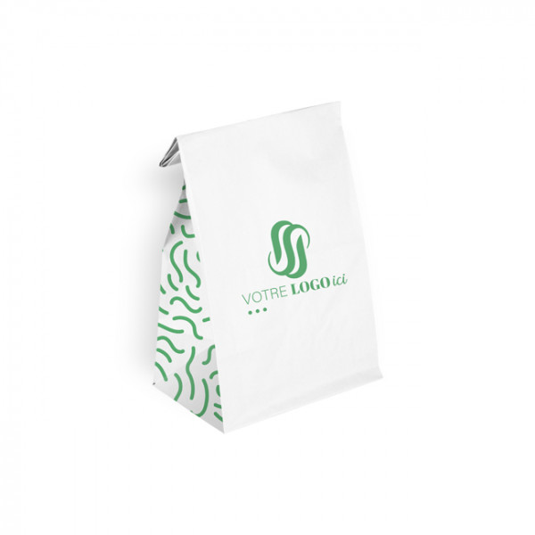 Sac SOS personnalisé en papier blanc 32 + 16 x 34,5 cm - Impression jusqu'à 3 couleurs