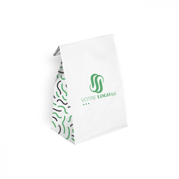 Sac SOS personnalisé en papier blanc 32 + 16 x 34,5 cm - Impression jusqu'à 3 couleurs