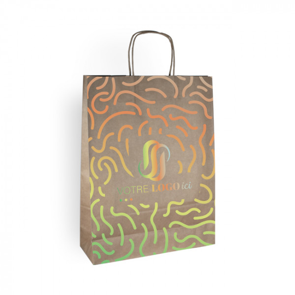 Sac cabas personnalisé en papier kraft 32 + 11 x 42 cm -Poignées torsadées - Impression 1 couleur ou quadrichromie