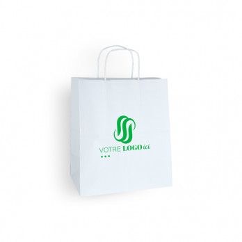 Sac cabas personnalisé en papier blanc 27 + 16 x 31 cm -Poignées torsadées - Impression 1 couleur ou quadrichromie