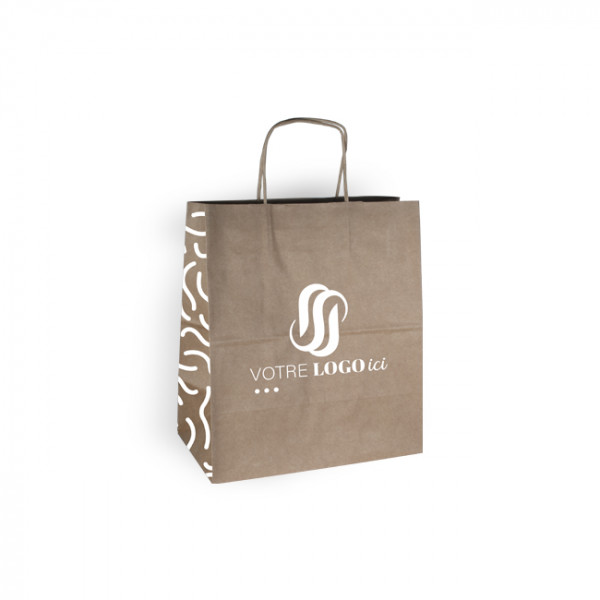 Sac cabas personnalisé en papier kraft 26 + 17 x 28 cm - Poignées torsadées - Impression jusqu'à 3 couleurs