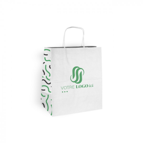 Sac cabas personnalisé en papier blanc 26 + 20 x 30 cm - Poignées torsadées - Impression jusqu'à 3 couleurs