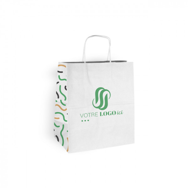 Sac cabas personnalisé en papier blanc 26 + 20 x 30 cm - Poignées torsadées - Impression jusqu'à 3 couleurs