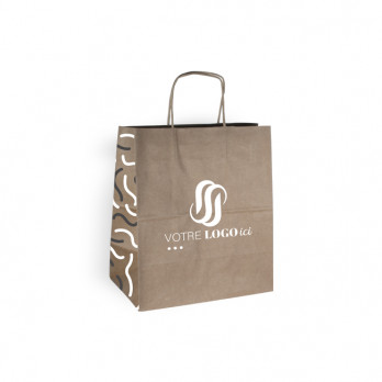 Sac cabas personnalisé en papier kraft 26 + 20 x 30 cm - Poignées torsadées - Impression jusqu'à 3 couleurs