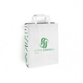 Sac cabas personnalisé en papier blanc 26 + 10 x 35 cm - Poignées plates - Impression jusqu'à 3 couleurs