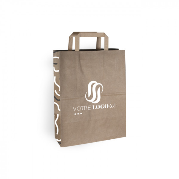 Sac cabas personnalisé en papier kraft 26 + 10 x 35 cm - Poignées plates - Impression jusqu'à 3 couleurs
