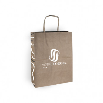 Sac cabas personnalisé en papier kraft 26 + 10 x 35 cm - Poignées torsadées - Impression jusqu'à 3 couleurs