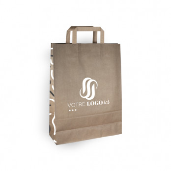 Sac cabas personnalisé en papier kraft 32 + 12 x 41 cm - Poignées plates - Impression jusqu'à 3 couleurs
