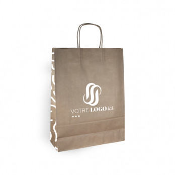 Sac cabas personnalisé en papier kraft 32 + 12 x 41 cm  -Poignées torsadées - Impression jusqu'à 3 couleurs