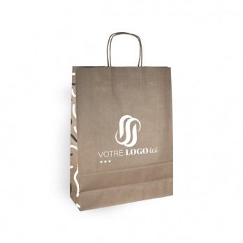 Sac cabas personnalisé en papier kraft 32 + 12 x 41 cm  -Poignées torsadées - Impression jusqu'à 3 couleurs