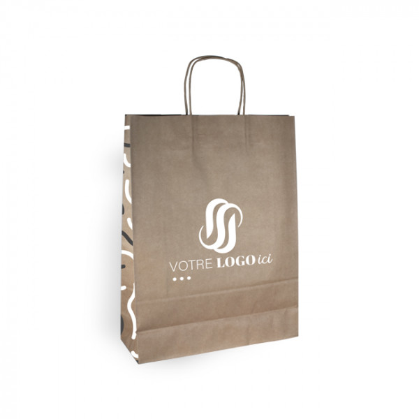 Sac cabas personnalisé en papier kraft 32 + 12 x 41 cm -Poignées torsadées - Impression jusqu'à 3 couleurs