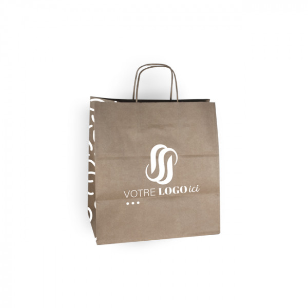 Sac cabas personnalisé en papier kraft 32 + 22 x 29 cm -Poignées torsadées - Impression jusqu'à 3 couleurs