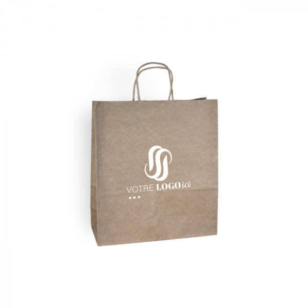 Sac cabas personnalisé en papier kraft 24 + 11 x 32 cm -Poignées torsadées - Impression 1 couleur ou quadrichromie