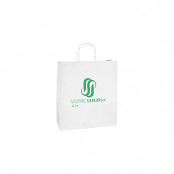 Sac cabas personnalisé en papier 21 + 9 x 22 cm - Poignées torsadées - Impression jusqu'à 2 couleurs - Blanc