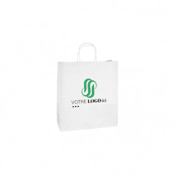 Sac cabas personnalisé en papier 21 + 9 x 22 cm - Poignées torsadées - Impression jusqu'à 2 couleurs - Blanc