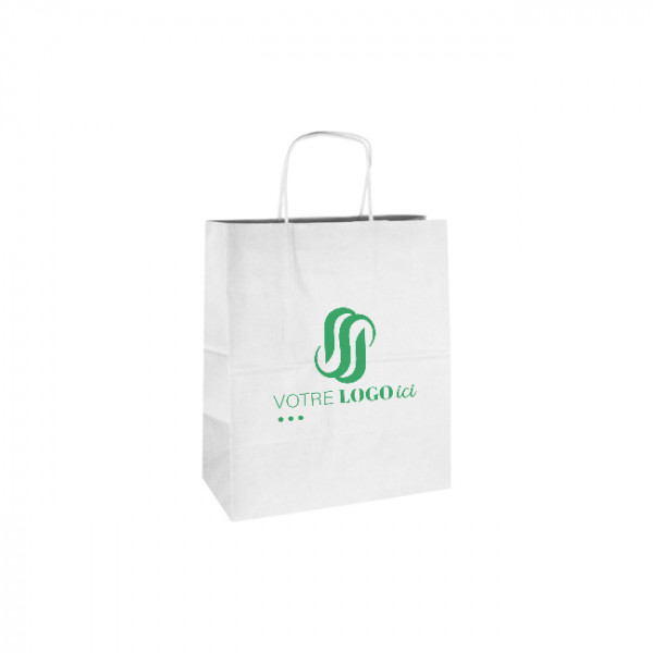 Sac cabas personnalisé en papier blanc 26 + 14 x 30 cm - Poignées torsadées - Impression jusqu'à 3 couleurs
