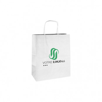 Sac cabas personnalisé en papier blanc 27 + 16 x 28 cm - Poignées torsadées - Impression jusqu'à 2 couleurs