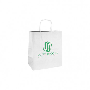 Sac cabas personnalisé en papier blanc 27 + 16 x 31 cm - Poignées torsadées - Impression jusqu'à 2 couleurs