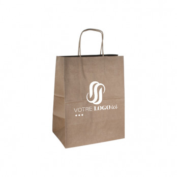 Sac cabas personnalisé en papier kraft 32 + 20 x 31 cm - Poignées torsadées - Impression jusqu'à 2 couleurs