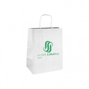 Sac cabas personnalisé en papier blanc 32 + 20 x 31 cm - Poignées torsadées - Impression jusqu'à 2 couleurs