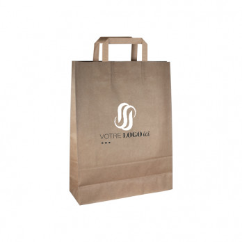 Sac cabas personnalisé en papier kraft 32 + 12 x 41 cm - Poignées plates - Impression jusqu'à 3 couleurs