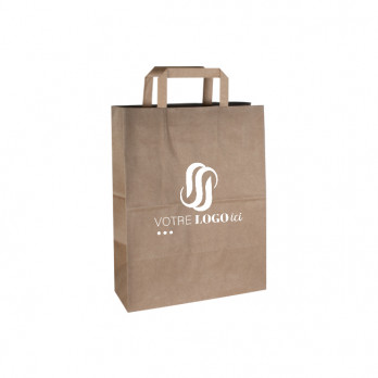 Sac cabas personnalisé en papier kraft 26 + 20 x 28 cm - Poignées plates - Impression jusqu'à 3 couleurs