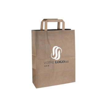 Sac cabas personnalisé en papier kraft 26 + 20 x 28 cm - Poignées plates - Impression jusqu'à 3 couleurs