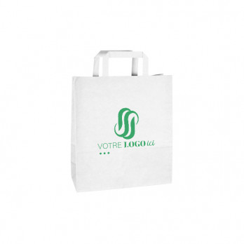 Sac cabas personnalisé en papier blanc 22 + 10 x 28 cm - Poignées plates - Impression jusqu'à 3 couleurs