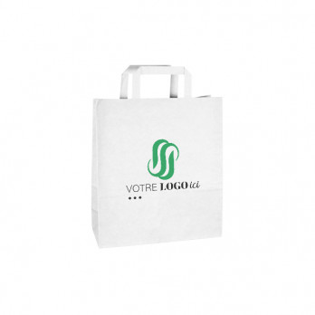 Sac cabas personnalisé en papier blanc 22 + 10 x 28 cm - Poignées plates - Impression jusqu'à 3 couleurs