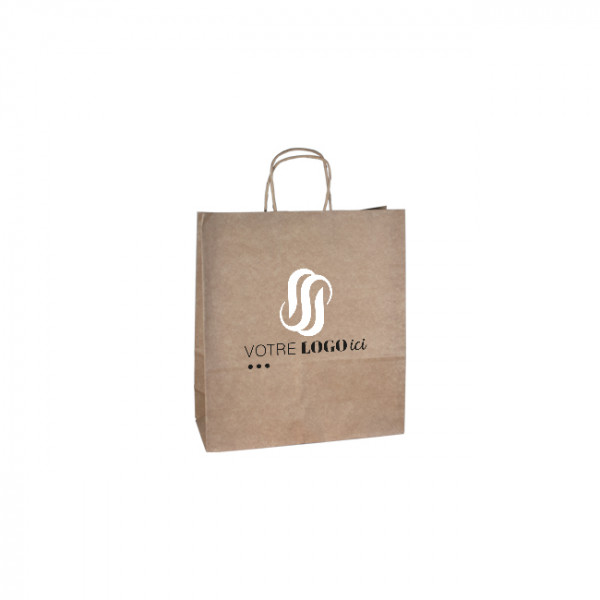 Sac cabas personnalisé en papier kraft 24 + 10 x 32 cm - Poignées torsadées - Impression jusqu'à 3 couleurs