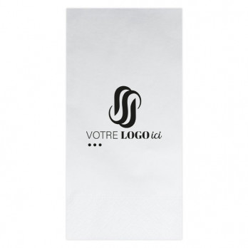 Serviette personnalisée en papier ouate blanc 40 x 40 - 2 plis - Pliage en 8 - Impression 1 à 2 couleurs