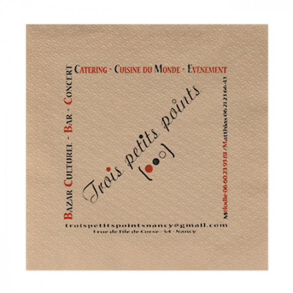 serviette personnalisée kraft 1 pli ouate 30x30 cm - impression 1 ou 2 - votre logo ici