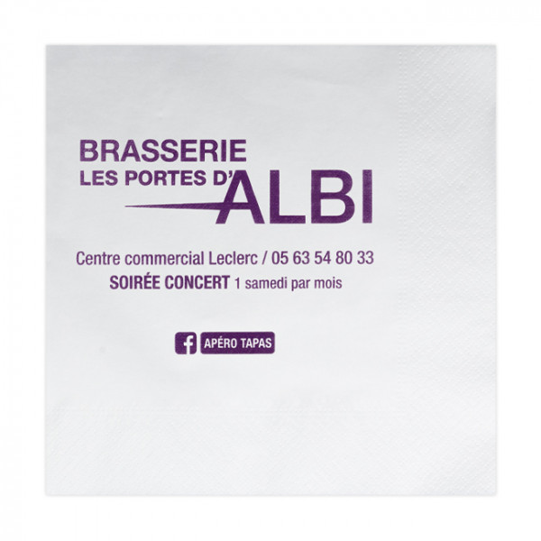 serviette personnalisée en papier ouate blanc 30x30 2 plis 1-2 couleurs